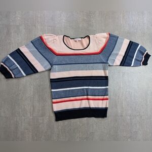 Parker Knit Top Women's Striped  Cotton Sweater Small Multi Color